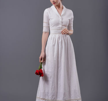 KATE White Linen Dress with Lace