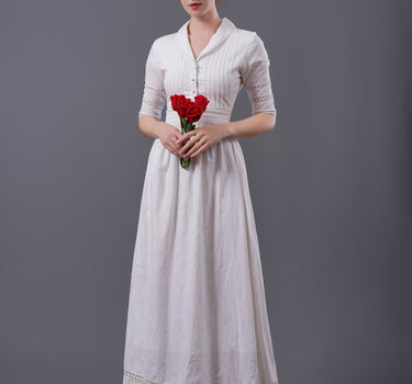 KATE White Linen Dress with Lace