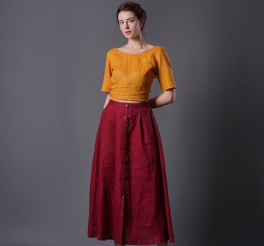 LENA Linen Midi Skirt