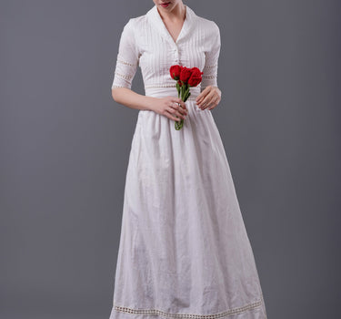 KATE White Linen Dress with Lace